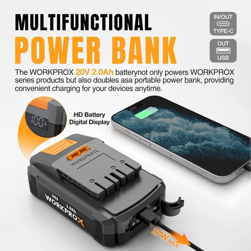 WORKPROX 20V Cordless Grass Shears Shrubbery Trimmer 2-in-1 Hedge Shears/Trimmer