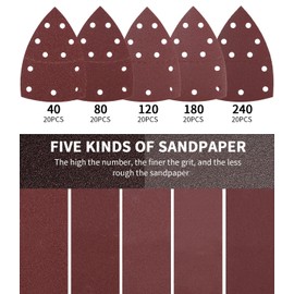 Zaxiva Pack of 100 Sandpaper for Detail Sander with Mouse, Grit 40 80 120 180 240 Multi Sander for Sandpaper Triangle Sander for Sanding and Polishing, Sandpaper with Dust Cloth