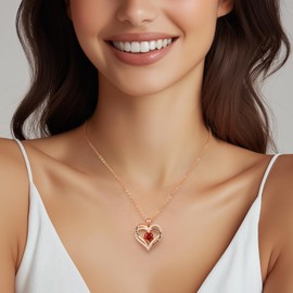Necklaces for Women Copper Love Heart Pendant Plated Rose Gold Birthstone Necklace Jewellery Gifts for Mum Wife Girlfriend Anniversary Mothers Day Christmas Valentines (Rose Gold-01-Jan&07-July)