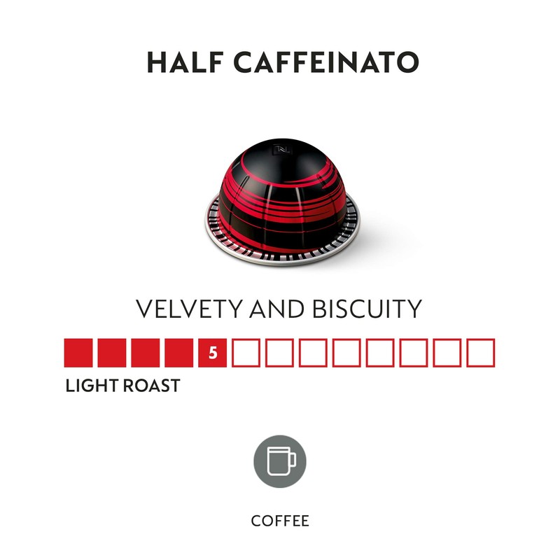Nespresso Capsules Vertuo, Half Caffeinato, Mild Roast Coffee, 30-Count Coffee