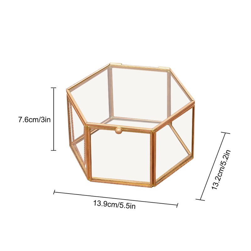 Hexagon Shape Geometric Transparent Glass Flower Room Glass Ring Box