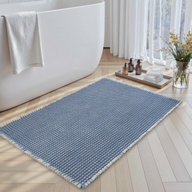 SIXHOME Waffle Bath Mat Non Slip anti Mould Mat for Bathroom Absorbent Bathroom Mats Washable Blue-White 40 * 60cm