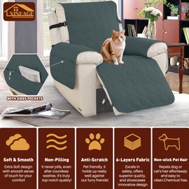 XINEAGE 100% Waterproof Recliner Chair Cover, Non Slip Covers for Recliner Chair with Pocket, Washable Dog Recliner Couch Cover with Elastic Straps (Dark Gray, 23.6")