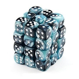 Chessex Dice d6 Sets: Gemini Black & Shell with White - 12mm Six Sided Die (36) Block of Dice