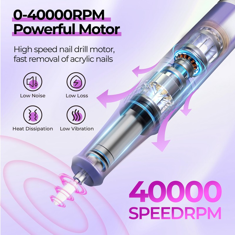 JOSGLOI Electric Nail Drill Professional: 40000RPM Electric Nail File Kit
