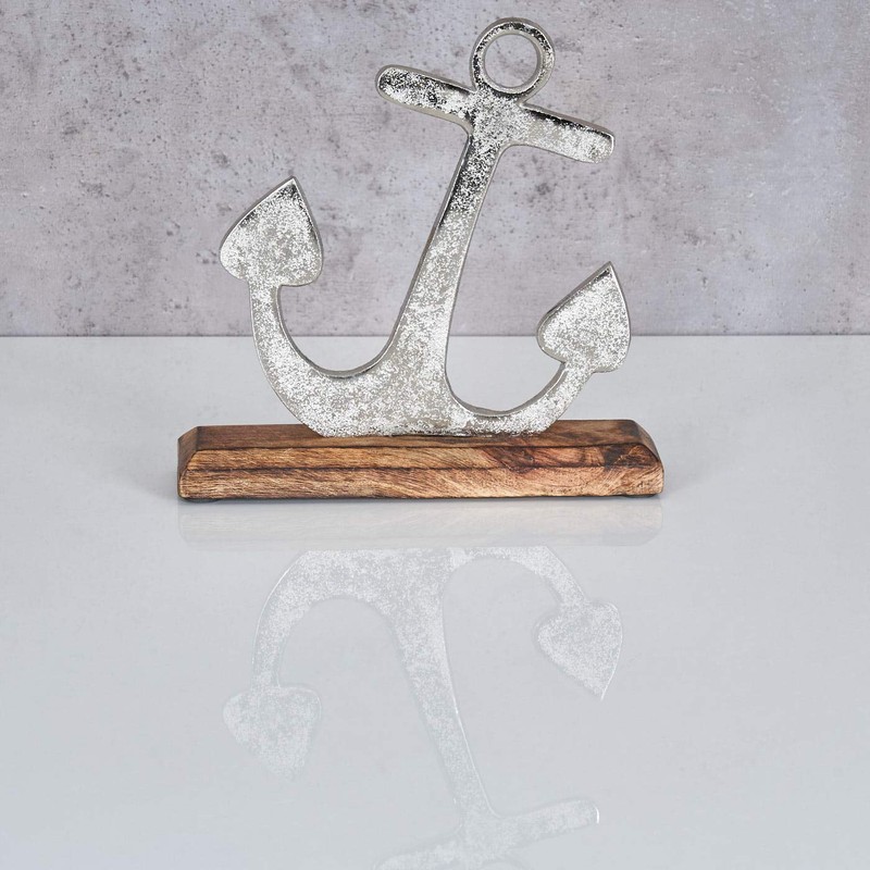 levandeo Anchor Sculpture 18 x 22 cm Silver Mango Wood