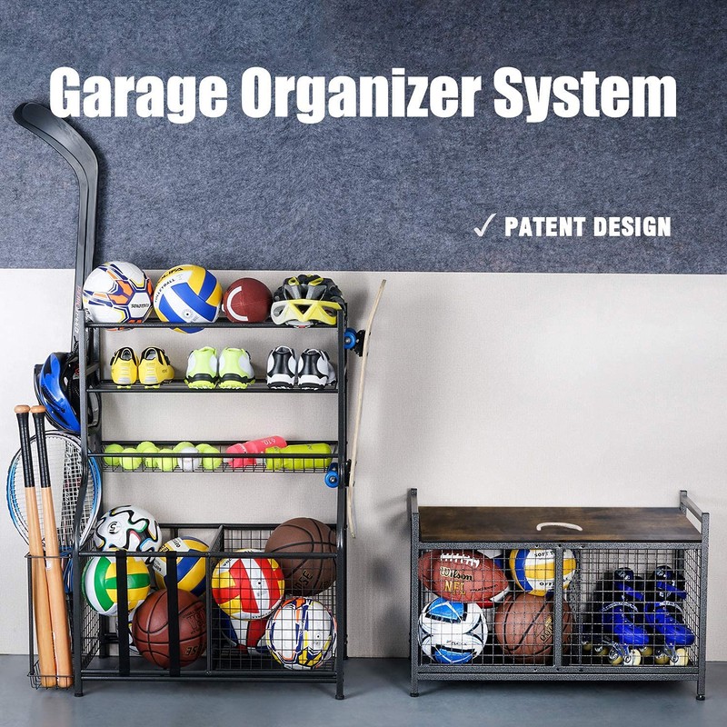 Mythinglogic Rolling Ball Storage Cart, Sports Equipment Storage Organizer for