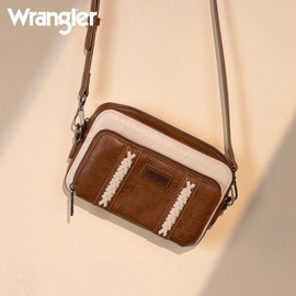 Wrangler Crossbody Bag for Women Small Multi Pocket Crossover Bags Western Vegan Leather Cross Body Purse Shoulder Bags Stylish Wallet Purses with Adjustable Strap WG2207-30031BR-BG