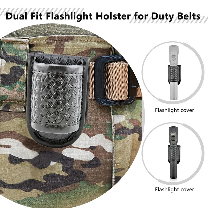 ZGGAZCA Flashlight Holder Duty Belt Basketweave Leather Pouch Accessories for