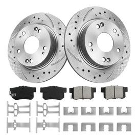 MOTOREVO Rear Solid Brake Rotors and Brake Pads Kit Compatible With 1997 1998 1999 2000 2001 Honda Prelude, OE Rust Prevention Disc Brake Rotors + Carbon Fiber Ceramic Brake Pads Kit (10.2 inch) 260mm