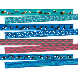 Barker Creek Double-Sided Border Set of 4, Sea & Sky, Multi-Design, 35' Each of 4 Designs, Otters, Eagles, Salmon, Whales, Total of 140' of Double-Sided Border in Set (3865)