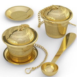 Apace Tea Strainer (Set of 2) with Tea Scoop and Drip Tray - Ultra Fine Stainless Steel Tea Infuser for Brewing Loose Leaf Tea - Small Mesh Tea Brewer for Superior Tea Enjoyment