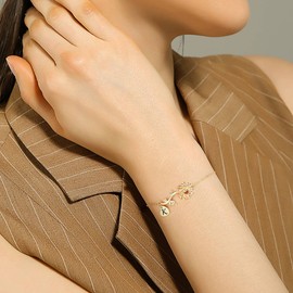 Anoup Teen Girl Gifts Trendy Stuff - Sunflower Bracelets for Girls, Sunflower Gifts | Girls Easter Gifts | Gold Bracelets for Girls | Gifts for 9 Year Old Girls | Small Gifts | Initial D Bracelet