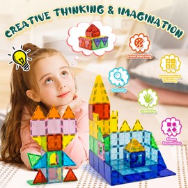 EchoPlan 130 PCS Magnetic Tiles,Magnetic Building Blocks with 2 Cars,Magnet Tiles 3D Clear Construction STEM Preschool Sensory Educational Toys Set for Kids Toddlers Boys 3 4 5 6 7 8 9+ Year Old