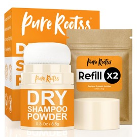 PureRootss,Dry Shampoo Powder & Refill X2 | Unscented, Non-Aerosol | Volumizing & Mattifying for Dark & Blonde Hair | Travel Size, Fuller-Looking Hair, Refreshing & Root Volumizer