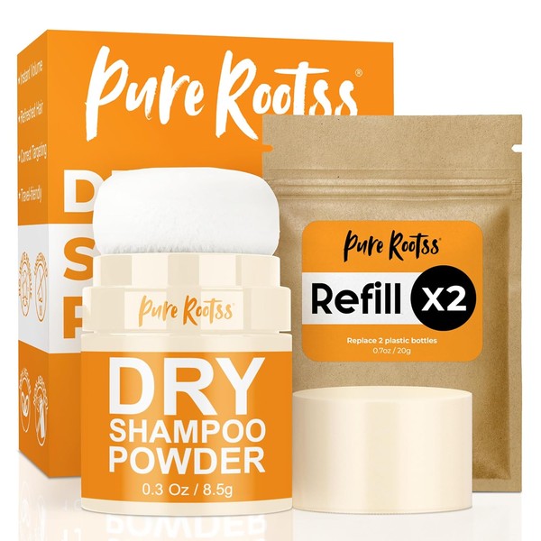 PureRootss,Dry Shampoo Powder & Refill X2 | Unscented, Non-Aerosol |