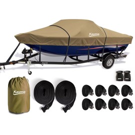 Kayme 1200D Heavy Duty Boat Cover for 22-24ft Boats - Waterproof, Tear Resistant with Reinforced Windproof Straps, Ideal for Fishing, Bass,Tri-Hull, Fish & Ski,V-Hull Boat.