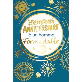 Happy Birthday Card with a Great Man Firework Gold and Blue Stars Made in France