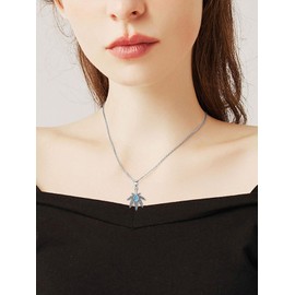 KZX Turquoise Maple Leaf Necklace 925 Sterling Silver Maple Pendant Leaf Jewelry Gift for Women Men