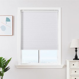 Joydeco No Tools No Drill Window Blinds for Indoor Windows, Blackout Shades Cellular Shades Cordless, No Drill Blinds for Windows, Window Shades for Home, Bedrooms, Doors (White, 20" W x 64" H)