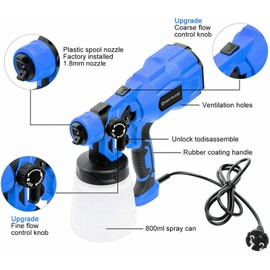Paint Sprayer, HVLP Electric Spray Gun, Easy-to-Go 800ml Container, Easy to Clean, 3 Spray Patterns, Ideal for Home Interior and Exterior Walls, Ceiling, Fence, Cabinet, Furniture