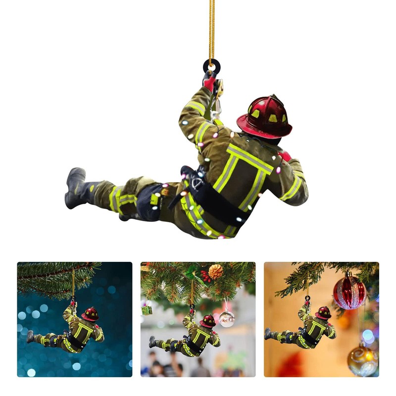 Fireman Christmas Tree Decorations 4 Pieces, Fireman Christmas Decorations with