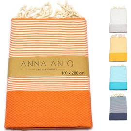 ANNA ANIQ Hammam Towel Large 100 x 200 cm Beach Towel XXL Sauna Towel - 100% Cotton Fouta Peshtemal Beach Blanket Sauna Kilt Men's Sauna Towel Women's Bath Towel Pareo Beach Towel (Orange)
