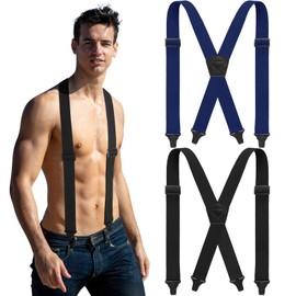 Janmercy 2 Pcs Suspenders for Men Under Clothing Hidden Airport Friendly Suspenders with Plastic Clip(Black, Navy Blue)
