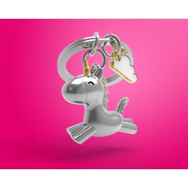 Meta[l]morphose METALMORPHOSE - Keyring Unicorn Silver with Cloud Charm Gold and White - MTM119-01, Silver, One Size, Unicorn, silver, Unit size, Unicorn