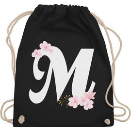 Shirtracer - Gym Bag Backpack - Gift Initials - Bag - Letter M with Cherry Blossoms, 01 black