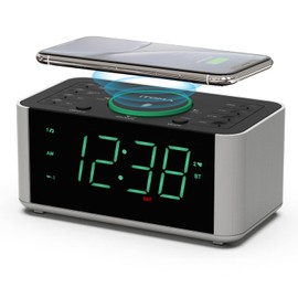 Alarm Clock Radio with 10W Wireless Charging, Snooze,Bluetooth, Dual Alarm, 1.4'' LED Display, Dimmer, USB Charging Clock for Bedside iTOMA CKS910