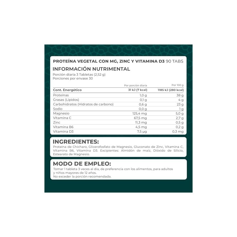 Pronat Magnesio Zinc con protena vegetal - 90 tabletas