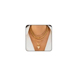 Otxas Layered Gold Necklace for Women Non Tarnish Chunky Gold Necklace Stack for Women Paperclip Chain Necklace for Women Retro Coin Medallion Heart Pendant Necklace Gold Jewelry Set (Gold 1)