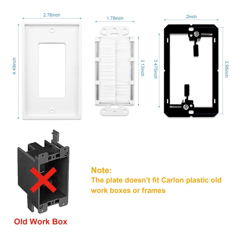 Iwillink Brush Wall Plate with Low Voltage Mounting Bracket 2-Pack,