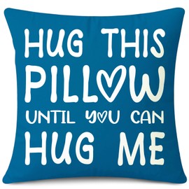 JOTOM Cushion Cover Hug This Pillow Until You Can Hug Me Square Lover Throw Pillow Cover 45x45 cm Cushion Case for Couple Heart Long Distance Gift Boyfriend Girlfriend Birthday Gifts (Blue)