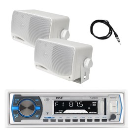 Jensen Pyle Bluetooth Marine Receiver, 2x 3.5" 200W White Speakers, Antenna