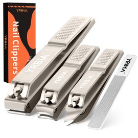 Nail Clippers with Glass Nail File, 4 Piece Set Ultra Sharp Nail Clipper Set, Professional Fingernail & Toenail Clippers Nail Cutter for Men and Women (Champagne_Cardboard Box)