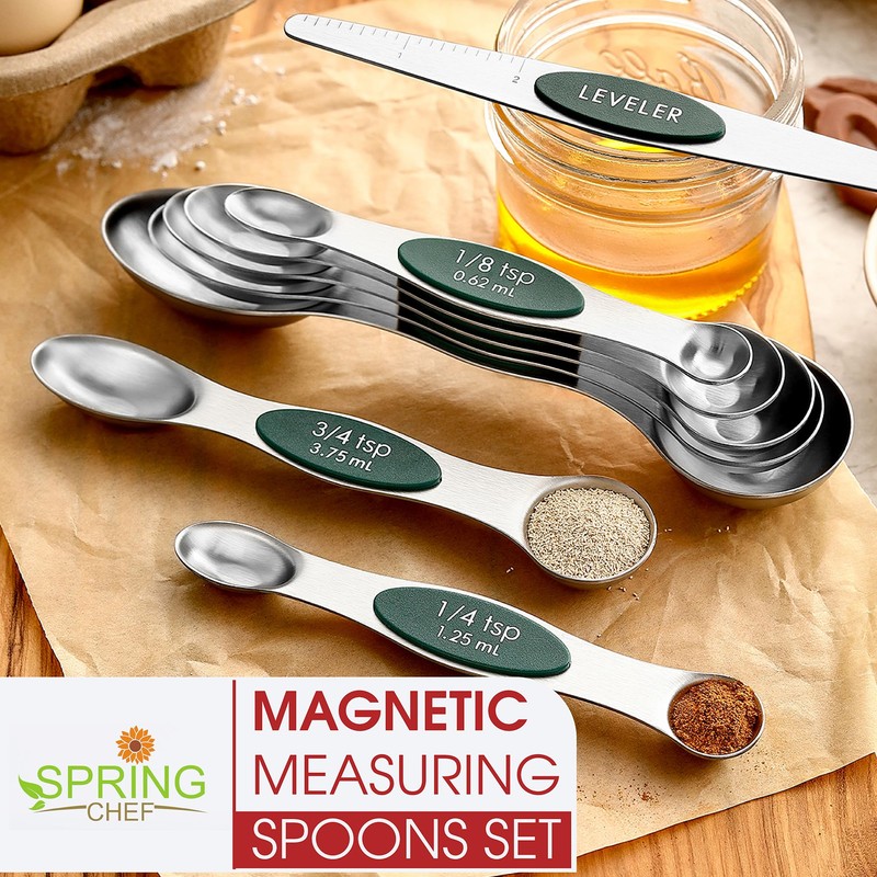 Spring Chef Magnetic Measuring Spoons Set, Dual Sided, Stainless Steel,