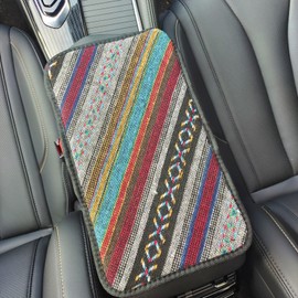 QQWD Car Center Console Cover, Boho Car Accessories Armrest Cover for Car, Auto Decor Interior Accessories Armrest Box Pad for Comfortable Support, Universal Middle Console Cover for Cars Truck SUV（A