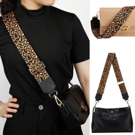 Purse Strap Replacement Top Grain Genuine Leather Ends Gold Metal Hardware 2" Wide Shoulder Strap for Crossbody Bags Handbags Messenger Duffel Bags Adjustable Length from 35" to 58" - Jacquard Leopard