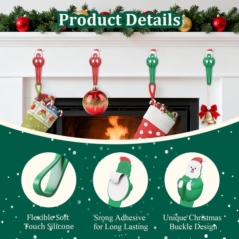 Silicone Christmas Garland Hanger Decorations for Mantle Hooks 12 Pcs