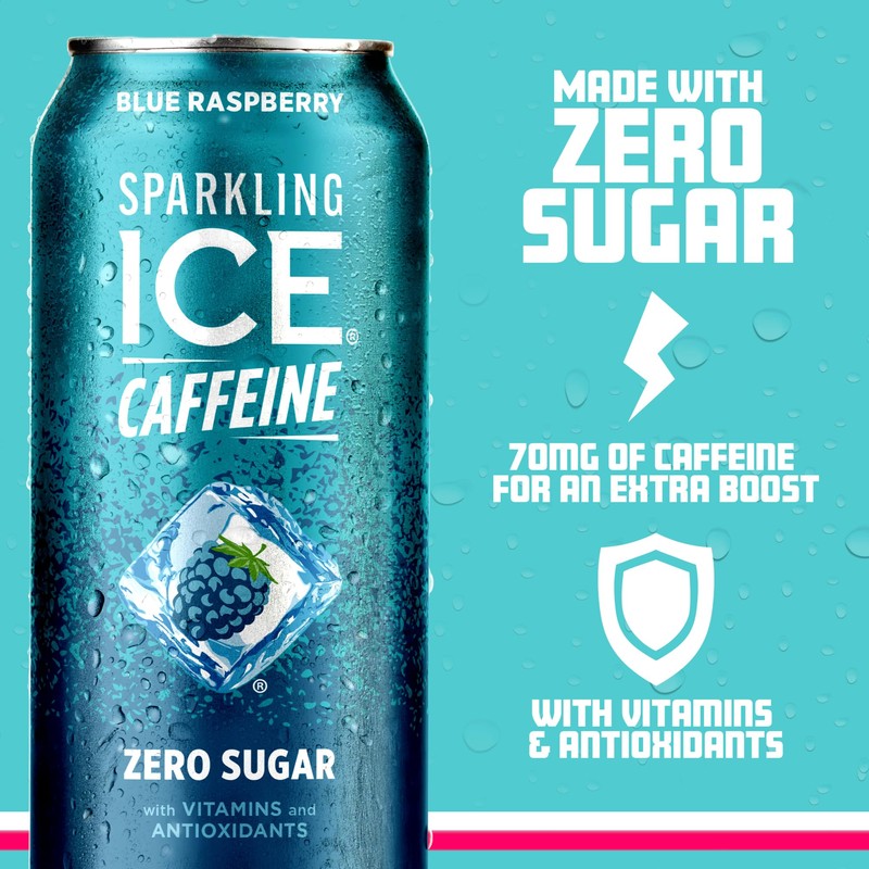 Sparkling Ice Caffeine, Blue Raspberry Sparkling Water with Caffeine, Zero