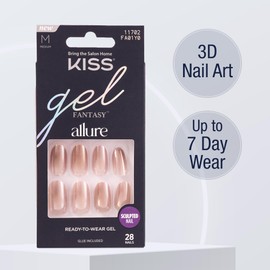 KISS Gel Fantasy 28 Pcs Press On Nails, Medium Oval Fake Nails, Pink Nude Chrome Stick On Extensions, Reusable Full Cover Kit with Glue, Manicure Stick & File, Wear for 7 Days, Vegan & Cruelty Free