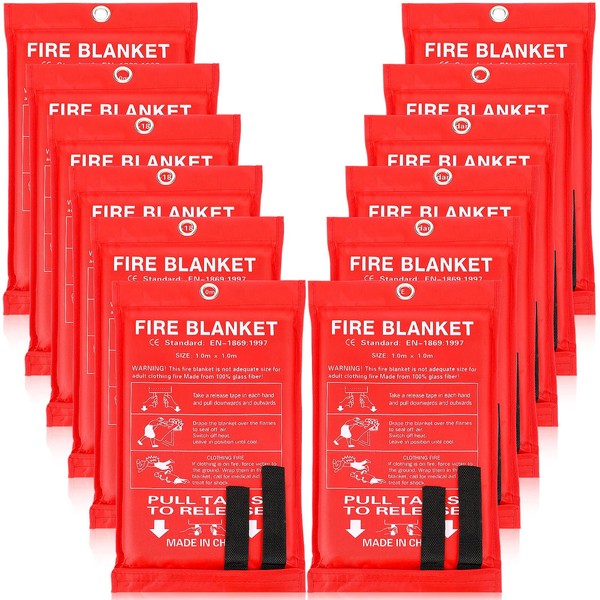 Fire Blanket Fiberglass Fire Emergency Blanket Flame Retardant Fire Suppression Blanket Fireproof Emergency Survival Safety Cover for Kitchen Home Car Office Camping, 39 x 39 Inch (Red,12 Pack)