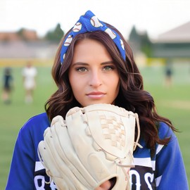 YanJie Knotted Headbands for Women Baseball Headband for Girls Game Day Sport Headbands Wide Non Slip Hair Bands Baseball Hair Accessories Blue White