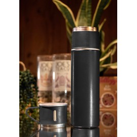 Vacuum Insulated Flask with Cups for Hot or Cold Drinks (Black)