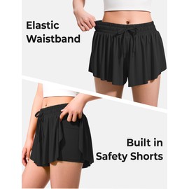 BOOPH - Pantalones cortos deportivos con bolsillos interiores para niñas, correr, tenis y deportes, Negro -, 7-8 Años