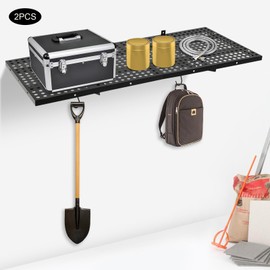 DDYOOK 2Pcs Garage Wall Shelves, 20" x 48'' Garage Storage Rack Floating Wall Shelves Garage Shelves Heavy Duty Sturdy Wall Shelves Wall Mounted Shelves with 4 Hooks for Shop, Shed, Garage Storage