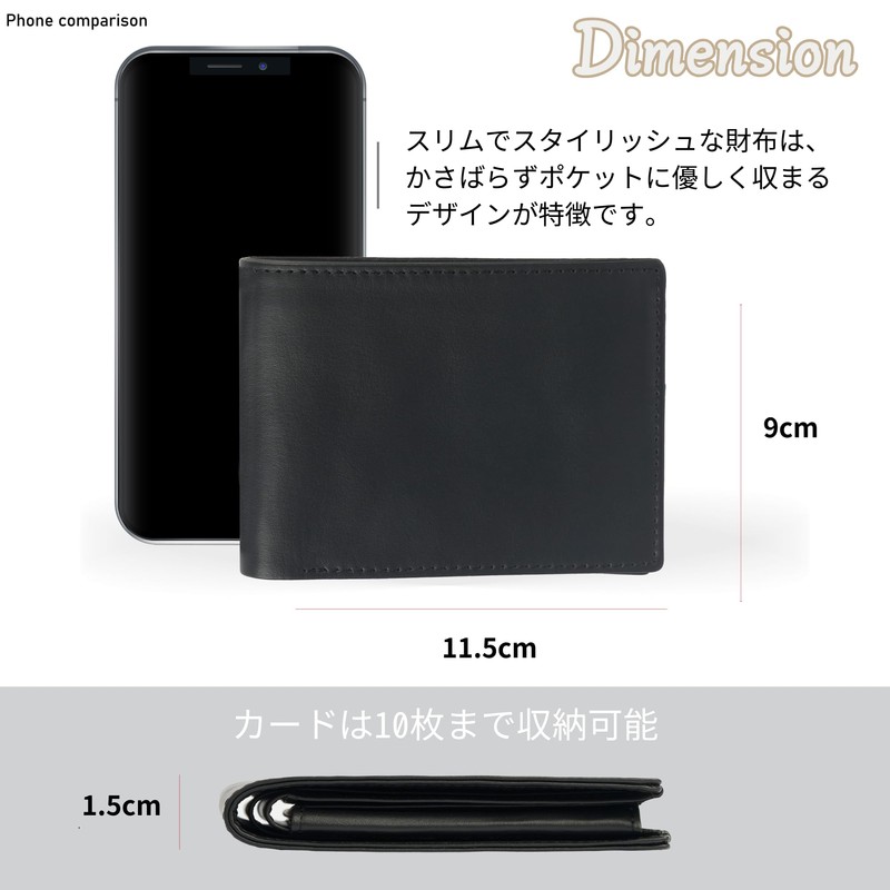 [vinacreations] Men's Bi-fold Genuine Cowhide Leather Wallet Thin Leather Wallet,