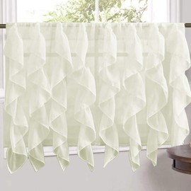 Sweet Home Collection Veritcal Kitchen Curtain Sheer Cascading Ruffle Waterfall Window Treatment - Choice of Valance, 24" or 36" Teir, and Kit, Tier Pair Only, Ivory